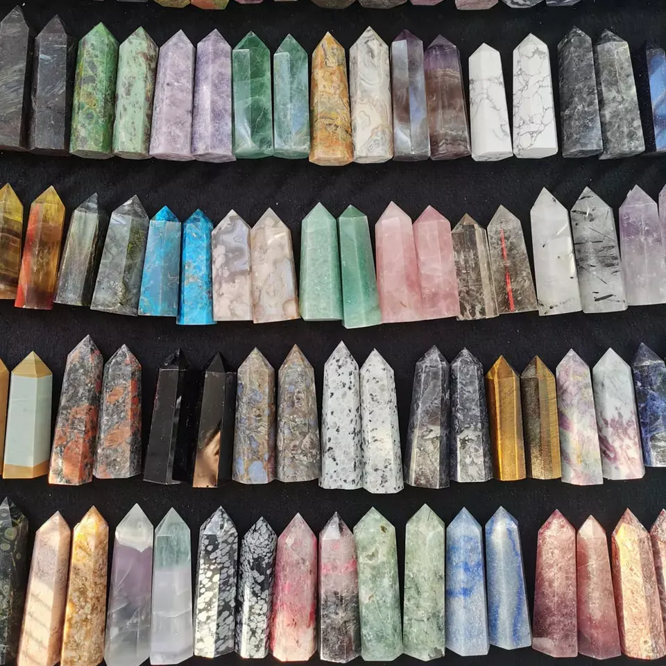 Multi Material Crystal Tower Amethyst Natural Hand Polished Gemstones rose quartz Point for Healing