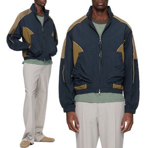 KingSen Wholesale <b>Men's</b> Vintage Color Block Windbreaker <b>Jacket</b> Stand Collar Loose Fit Outerwear with Zipper Drawstring Pocket - Product Image 1