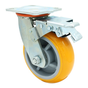 Hochwertiges 6-Zoll-Doppellager-Rad mit grauer Schwenk-PU-Zentral verriegelung - Product Image 5
