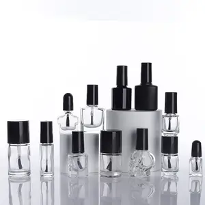 Wholesale 5ml 8ml 10ml 12ml 15ml Clear Empty Cosmetic Nail Polish Glass bottle with Brush Cap Glass Nail Gel Bottle Containers