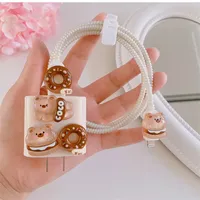 Organizador de cable de cargador de oso de café transparente de dibujos animados lindo para Apple 18W/20W Protector de cargador USB Bites Wrap Cord Lovely Soft Cover