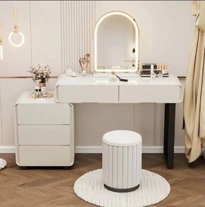 Modern Simple Bedroom Dressing Table with Solid Wood and Integrated Telescopic High-Grade <strong>Bedside</strong> Table Lighted LED <strong>Mirror</strong> - Product Image 4