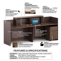 Comptoir de réception en bois grainé avec armoire de rangement mobile, comptoir d'accueil moderne pour hall d'entreprise, table de réception pour bureau ou salon