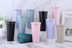 แก้วกาแฟแบบพกพาสแตนเลสขนาด 25 ออนซ์ ดีไซน์ทันสมัย พร้อมหลอดทอง สำหรับเครื่องดื่มร้อนและเย็น แก้วเก็บความร้อนแบบใช้ซ้ำได้ - Product Image 4