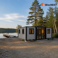 Maison conteneur extensible BlocNEST, bungalow préfabriqué modulaire avec aménagement flexible pour la vie de famille et les vacances