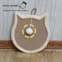 Tapis à gratter pour chat en sisal naturel, écologique et sûr, en forme de tête de chat ou de poisson, avec jouet suspendu et boule, à fixer au mur pour chaton