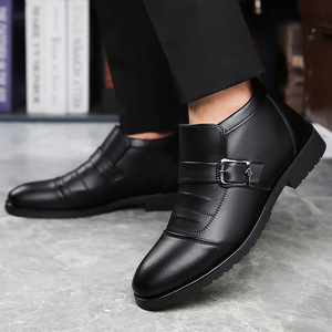 TUEM Men Ankle Boots <b>Pointed</b> <b>Toe</b> <b>Flat</b> Heel Plush Lining Anti Slip Buckle Formal Winter Warm Casual Shoes - Product Image 2