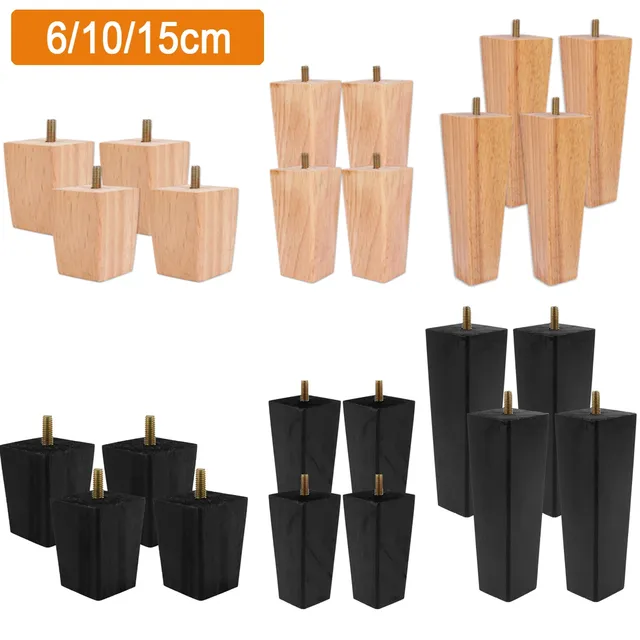 4PCS Solid Wood Furniture Legs 6/10/15cm Chair Bed Table Cabinet Heightening Parts Foot Accessories Wood Furniture Legs