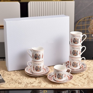Juego de Tazas de Cerámica de Lujo de Cuatro Piezas para Té Negro, Café, Té de la Tarde, Platillos Incluidos de Alta Estética - Product Image 1