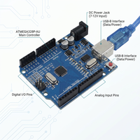 Placa de Desarrollo ATMEGA328P-AU con Interfaz USB-B, Entrada de CC 7-12V, Módulo Controlador de Pines de E/S Analógicos y Digitales