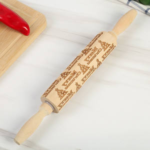 Rouleau à pâtisserie de Noël en bois gravé, motif flocon de neige et sapin de Noël, outil de cuisson pour biscuits - Product Image 2