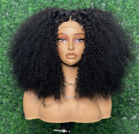 Perruque en cheveux humains bouclés afro crépus à 200 % de densité, avec fermeture en dentelle 4x4, 16 pouces, courte, bouclée et volumineuse, pour femmes noires africaines, en cheveux vierges