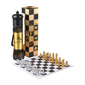 Juego de Ajedrez Profesional de Plástico Dorado y Plateado de 13 Pulgadas con Tapete Enrollable Plegable de Cuero PU Premium de 40 cm, Tubo Crown Tube - Regalo de Viaje de Lujo - Product Image 3