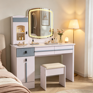 Modern Makeup Vanity <b>With</b> Lighted Mirror <b>Storage</b> Drawers Bedroom <b>Dressing</b> <b>Table</b> <b>With</b> Stool - Product Image 5