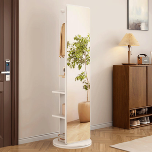 Specchio da terra in legno regolabile a 360 gradi con <span class=keywords><strong>appendiabiti</strong></span> girevole, elegante e mobile - Product Image 1