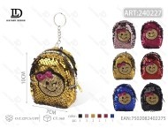 Mini Zaino con Paillettes a Forma di Faccina Sorridente, Portamonete con Catena, Chiusura a Cerniera, Stile Cartoon Unisex - Product Image 3