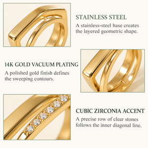 Geometric <b>Gold</b> Plated <b>Cocktail</b> <b>Rings</b> For Women Modern Alloy Fashion Statement Jewelry Party Daily Wear - Product Image 4