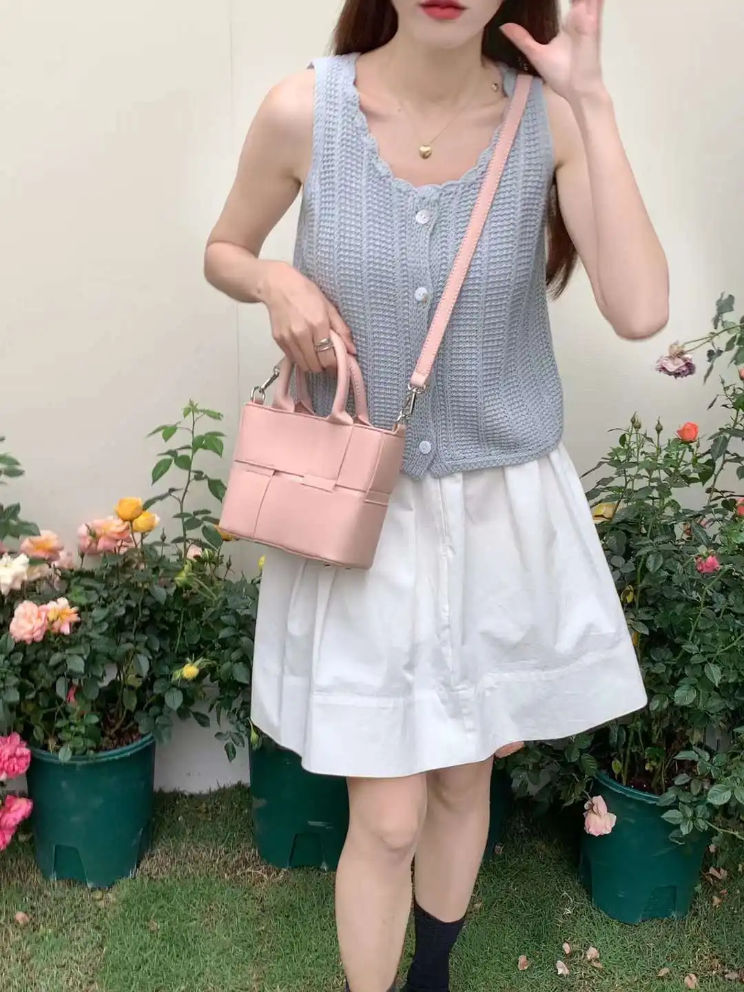 New 2024 handbag bags women solid color personalized splicing woven small square handbag shoulder crossbody bag