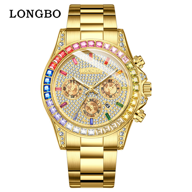 LONGBO Fashion Men Luxury Stainless Steel Watch Gold Business