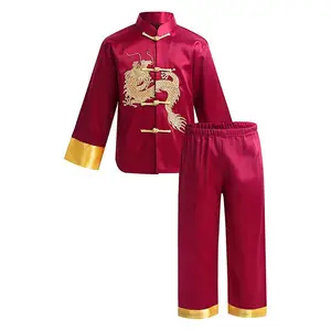 थोक साटन कढ़ाई ड्रैगन पारंपरिक चीनी कुंग फू पोशाक टैंग सूट चीनी लड़कों की पोशाक CTCB-001