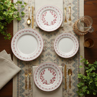 Service de table en porcelaine rouge bohème floral élégant et luxueux - Vaisselle de mariage romantique, assiettes en céramique fine pour la mariée