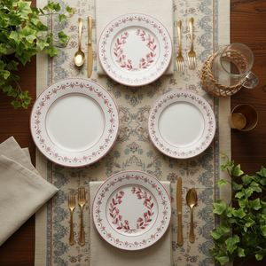 Service de <span class=keywords><strong>table</strong></span> en porcelaine rouge bohème floral élégant et luxueux - <span class=keywords><strong>Vaisselle</strong></span> de mariage romantique, assiettes en céramique fine pour la mariée - Product Image 4