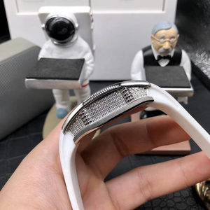2026 Luxury Tonneau Skeleton Mechanical <b>Watch</b> Full Pink Diamond Bezel Unique Dial White <b>Rubber</b> Strap Men's Sport Wristwatch - Product Image 5