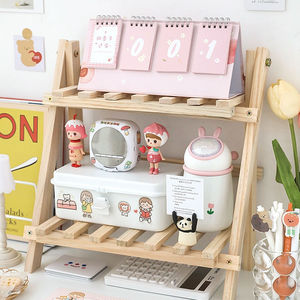 Spot vente en gros bureau pin présentoir double étagère de rangement dessus de table en bois étagère de rangement pour bureau de cuisine - Product Image 5