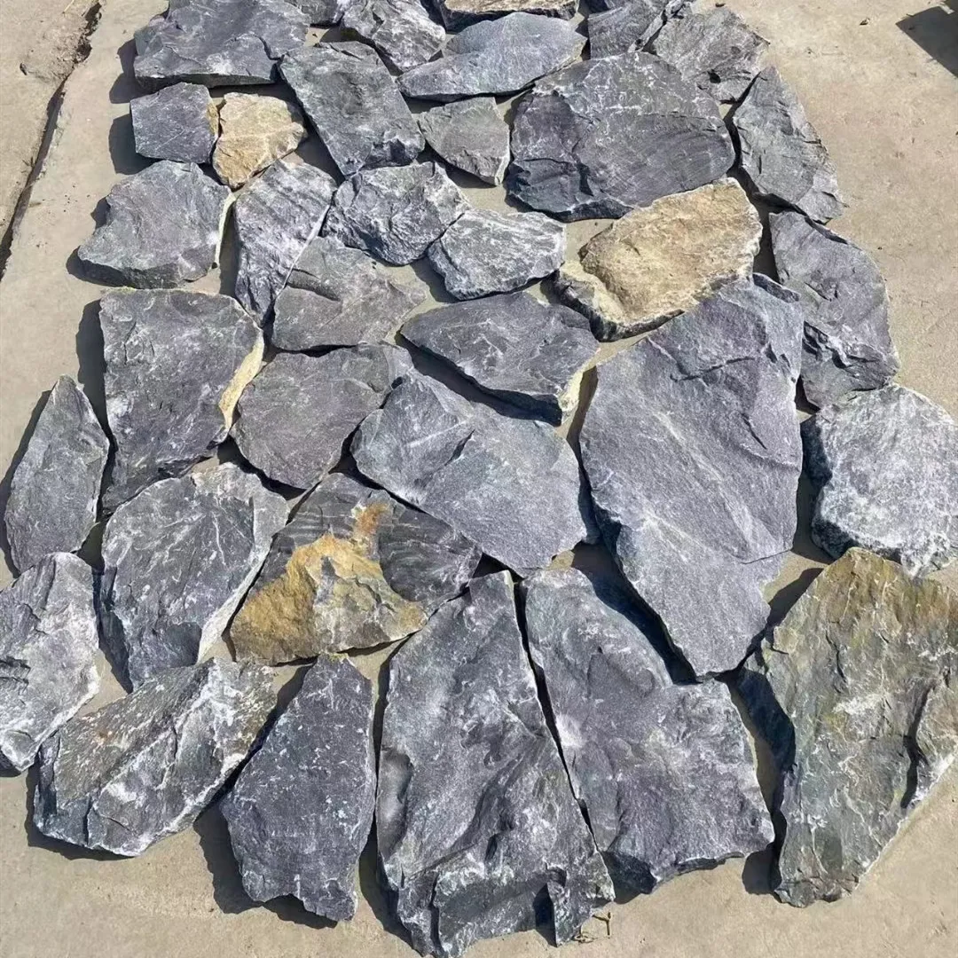 Batu alam acak batu ditumpuk longgar Split abu-abu batu dinding Quartzite