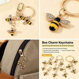 <b>Custom</b> Cartoon Design Bee <b>Keychain</b> Golden Alloy Rhinestone Wings Carabiner Charm Accessory Fashion Trend Cute Hard-Wearing - Product Image 4