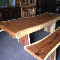 Table rectangulaire de luxe en noyer, en forme naturelle, bord en bois, pour restaurant