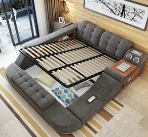 Muebles de dormitorio Juegos de dormitorio de cuero y tela Camas de masaje de función inteligente para Home Hotel - Product Image 3