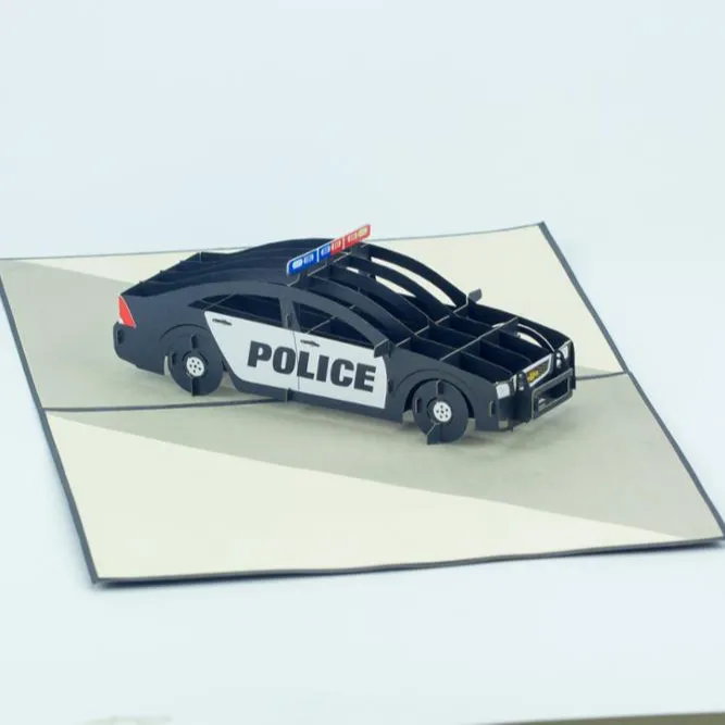 Coche de policía Pop Up Card Impresión 3D Tarjeta de felicitación Vietnam Venta al por mayor tema de transporte de artesanía