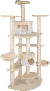 Árbol de poste para rascar gatos ajustable blanco beige con 2 casas y 4 plataformas conos y cable incluidos - Product Image 2