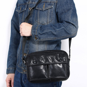 Genuine Leather Men's Messenger <b>Bag</b> <b>Small</b> <b>Black</b> Durable Crossbody <b>Bag</b> Everyday Outfits - Product Image 1