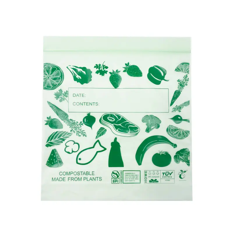 Tùy chỉnh tái sử dụng 100% compostable dây kéo thực phẩm Túi ngô tinh Bột nguyên liệu phân hủy sinh học bánh sandwich lưu trữ túi