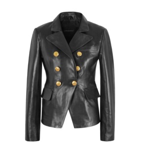 Blazer de Mujer Personalizado 100% Cuero Nappa Negro Genuino, Corte Entallado, Forro Premium, Marca Privada OEM/ODM, Venta al Por Mayor de Lujo - Product Image 1