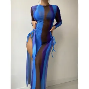 Xuanlang High-Waisted Long-Sleeved Ins Smock Contrast Colors Floor Length Sexy 3 Piece Swimsuit 2023 Swimwear Beachwear
