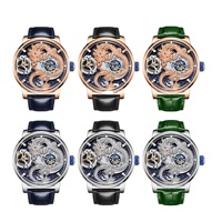 Montre automatique HANBORO 3D Rose Gold Dragon Skeleton pour homme, luxe, verre cristal ciel étoilé, acier inoxydable, cuir premium