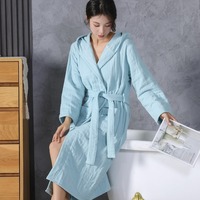 FF4274 Peignoir unisexe léger en fil de coton Manteau de maison doux Absorbant Hotel Spa Robe à capuche en coton