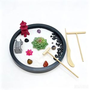 Mini-jardin zen japonais en gros, kit de jardin zen <span class=keywords><strong>miniature</strong></span> rond avec roches et sable pour bureau ou maison, cadeau de bureau - Product Image 4