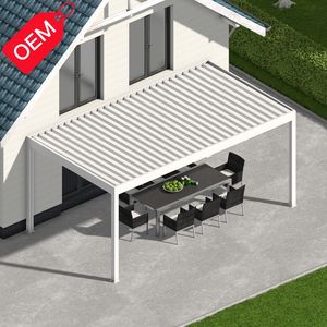 Couverture de terrasse entièrement électrique Jardin Patio Gazebo étanche à la pluie Persienne en aluminium Toit pergola avec porte coulissante - Product Image 1