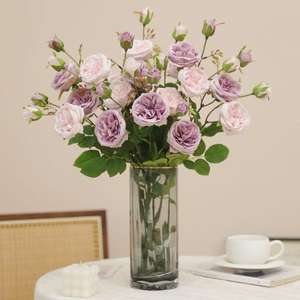 Fleur artificielle en soie réaliste à succès, 3 têtes <span class=keywords><strong>de</strong></span> rose Austin pour la décoration <span class=keywords><strong>de</strong></span> la maison, mariage, Saint-Valentin, Thanksgiving - Product Image 3