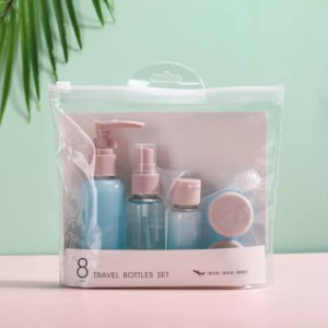 Accessori da viaggio <span class=keywords><strong>per</strong></span> vacanze in <span class=keywords><strong>aereo</strong></span> con borsa da bagno essenziali con borsa da bagno <span class=keywords><strong>per</strong></span> articoli da viaggio blu rosa con spruzzatore di pompa - Product Image 2