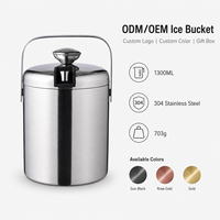 Seau à glace en acier inoxydable avec poignée, double paroi isolée, pour la maison, le bar, les fêtes, le refroidissement du vin et du champagne, logo personnalisé