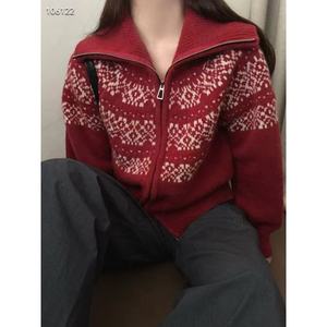 Cardigan en tricot jacquard à fermeture éclair Fair Island, nouvelle collection automne/hiver 2025, haut <span class=keywords><strong>chic</strong></span> vintage pour Noël - Product Image 2