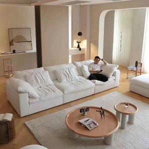 MOONTOP - Juego de Muebles Modulares Modernos Italianos para Sala de Estar, Sofá Seccional de Tela de Lino y Algodón Blanco Nube - Product Image 3