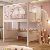 Lit superposé moderne en bois massif confortable et durable pour enfants avec armoire et station multifonction, ensemble de lit pour filles