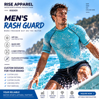 Rashguard Homme Manches Courtes Raglan Doux au Toucher Anti-UV Imprimé Splash Bleu Aqua Voile Surf Haute Respirabilité