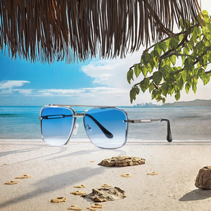 Gafas de Sol de Metal con Doble Barra, Tendencia de Moda 2026, Sin Montura, UV400, Marrón, Azul, Gris, Unisex, Logotipo Personalizado - Product Image 2